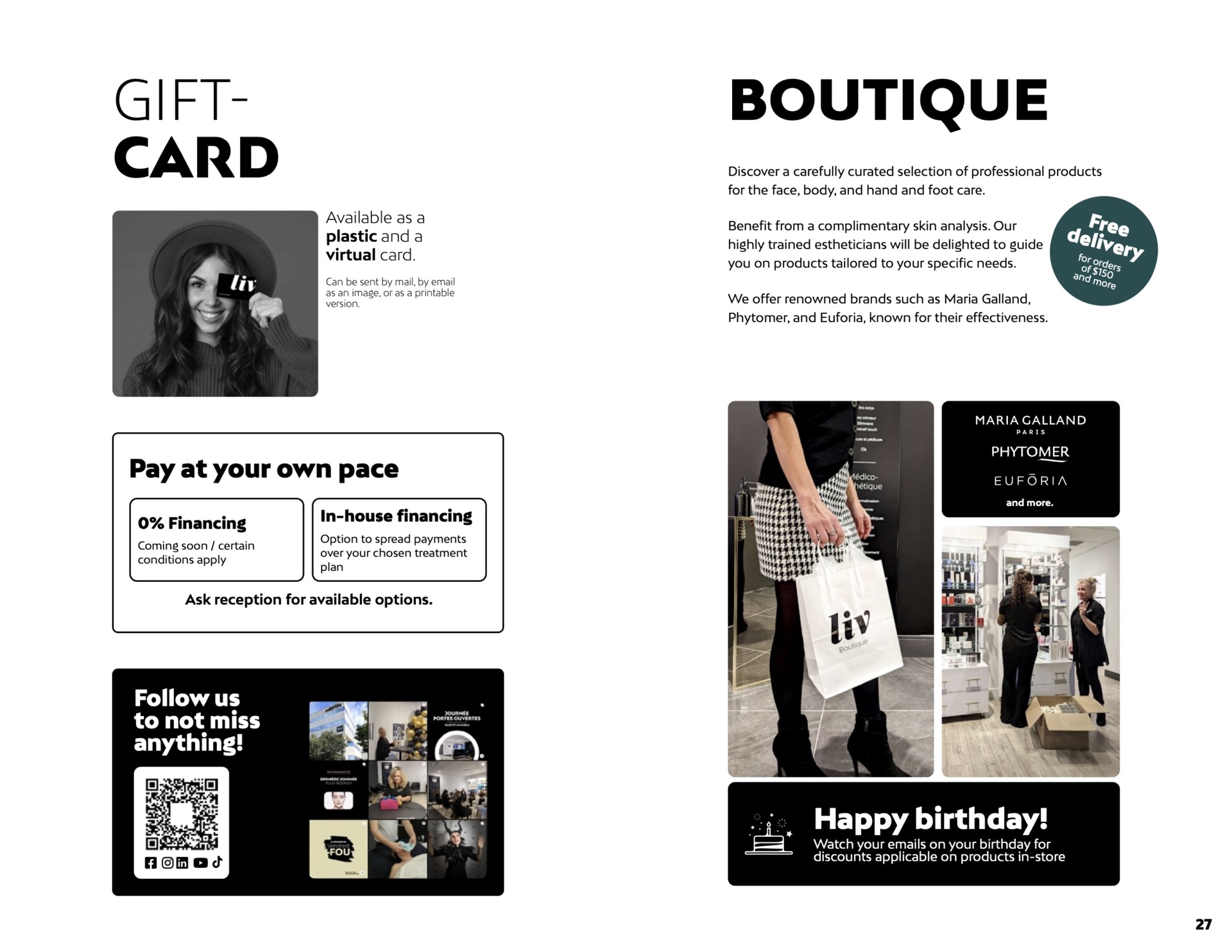 Gift card and boutique at Liv Beauty & Spa