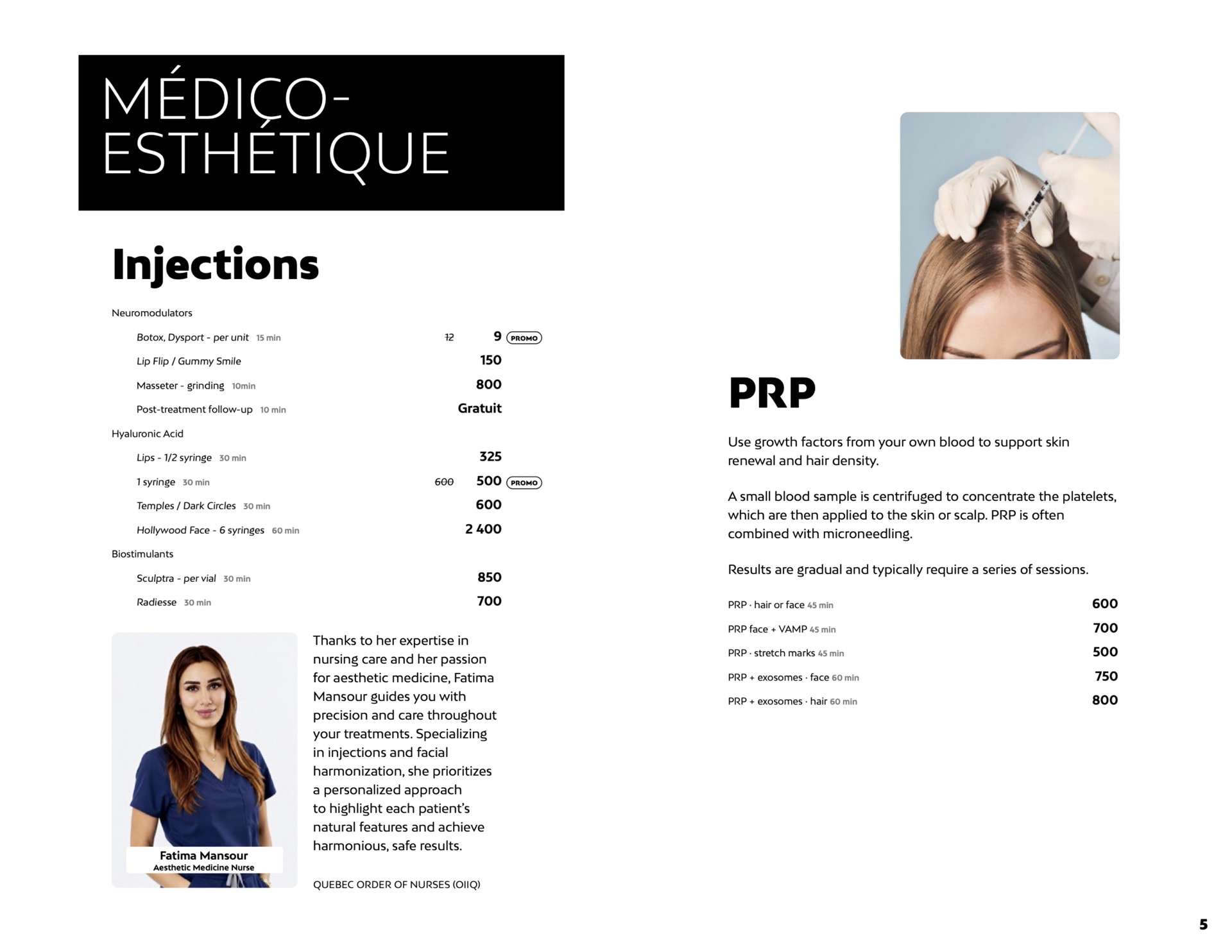 Injection and PRP prices at Liv Beauty & Spa