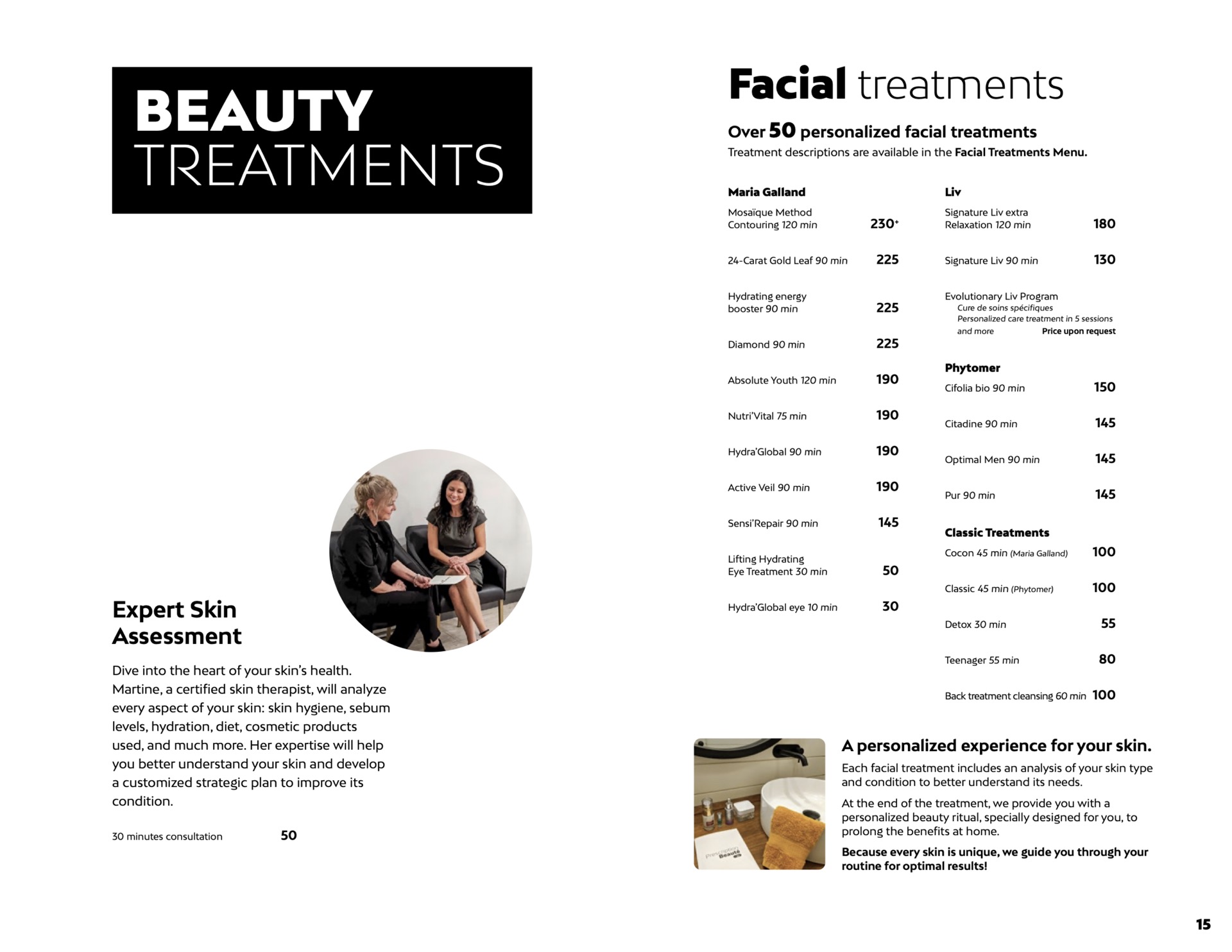 Facial treatment prices at Liv Beauty & Spa
