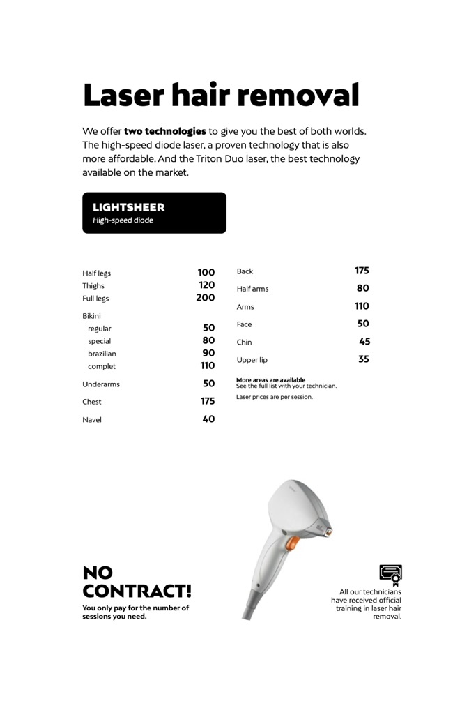 Laser hair removal prices at Liv Beauty & Spa