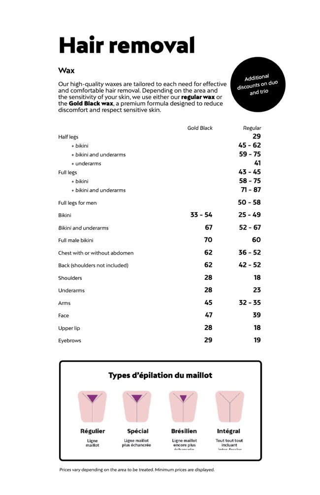Hair removal prices at Liv Beauty & Spa