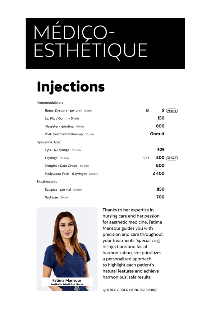 Injection prices at Liv Beauty & Spa