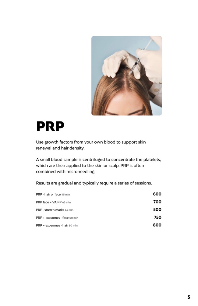 PRP prices at Liv Beauty & Spa