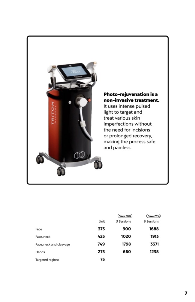 Photo rejuvenation prices at Liv Beauty & Spa