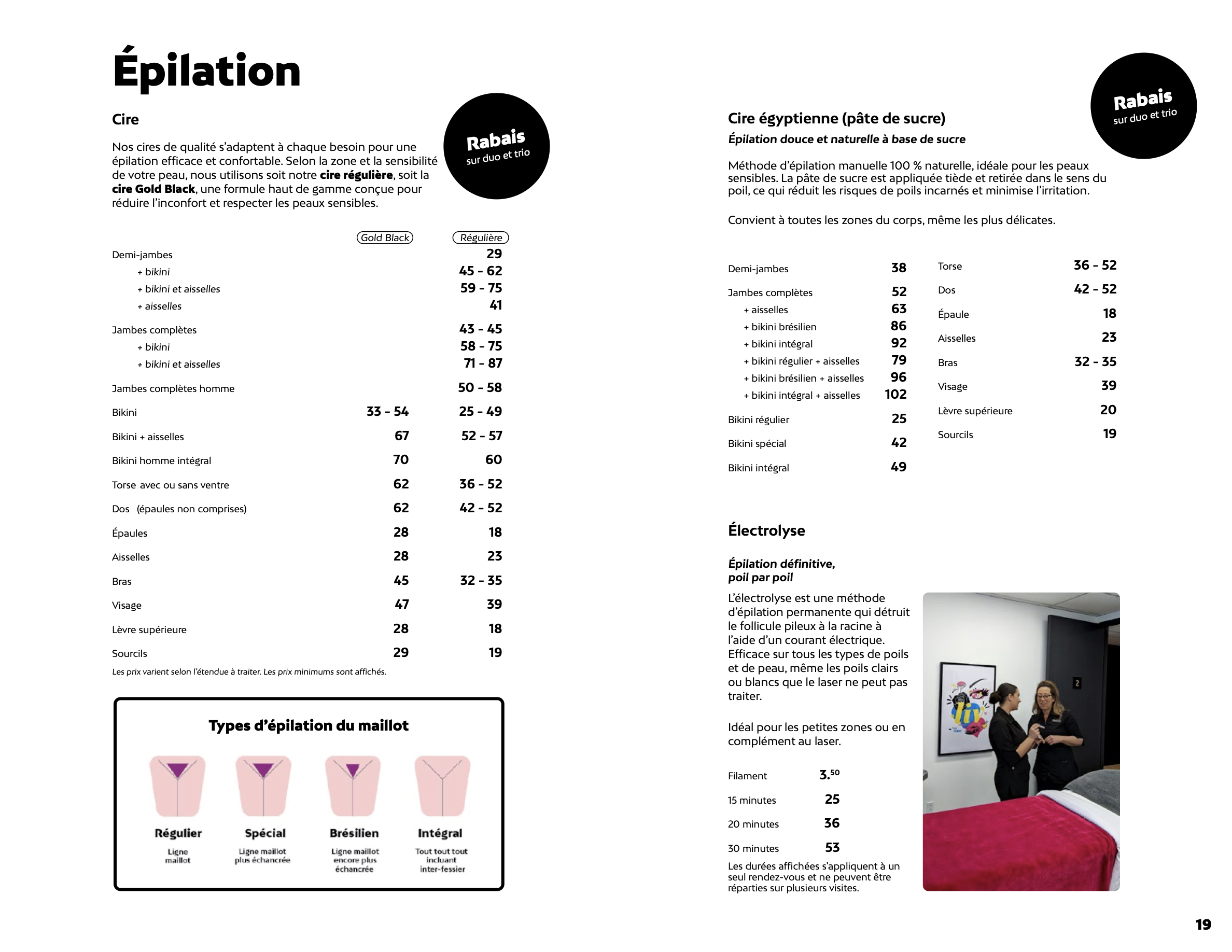 Prix de l'épilation chez Liv Beauté & Spa