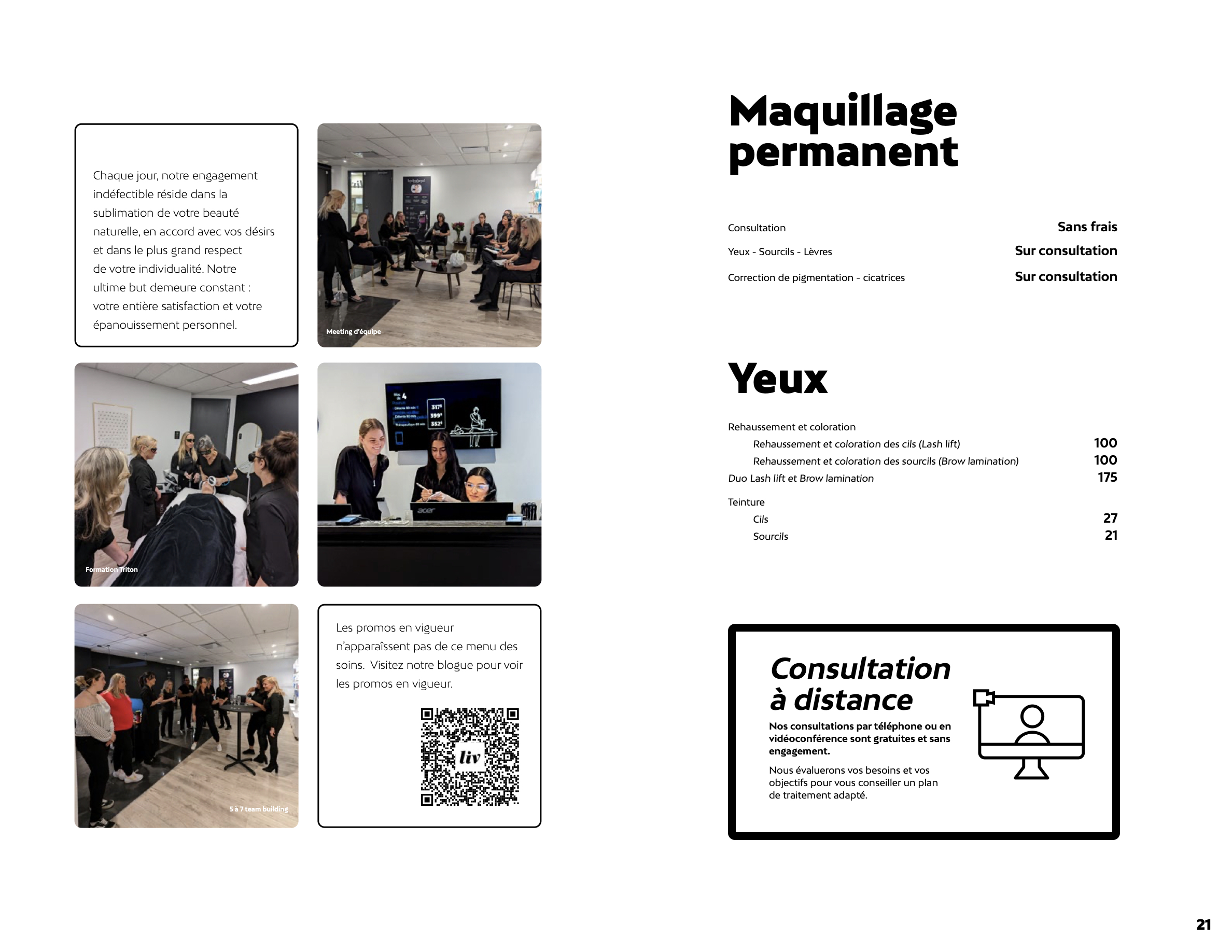 Prix du maquillage permanent et des soins du regard chez Liv Beauté & Spa