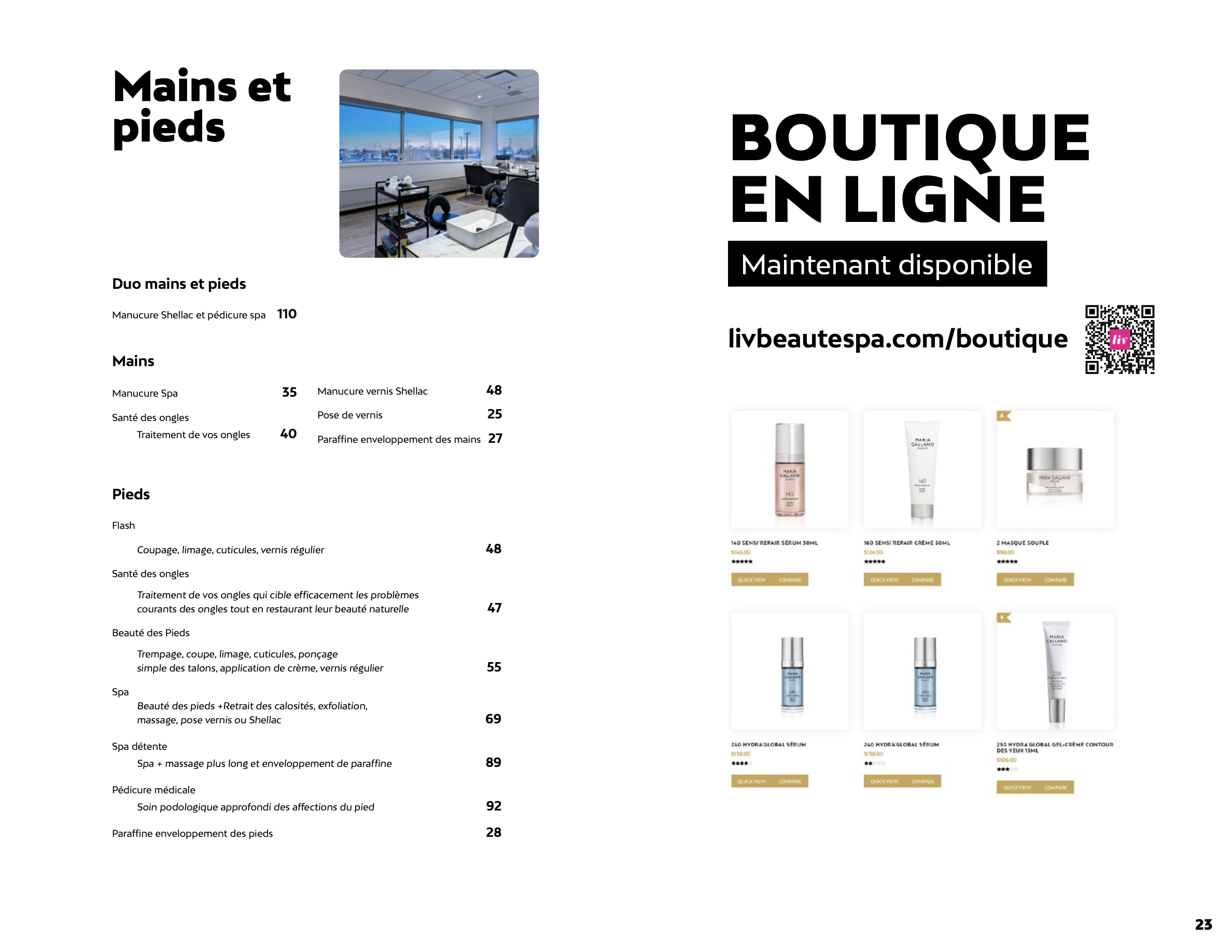 Prix des soins pour les mains et les pieds chez Liv Beauté & Spa