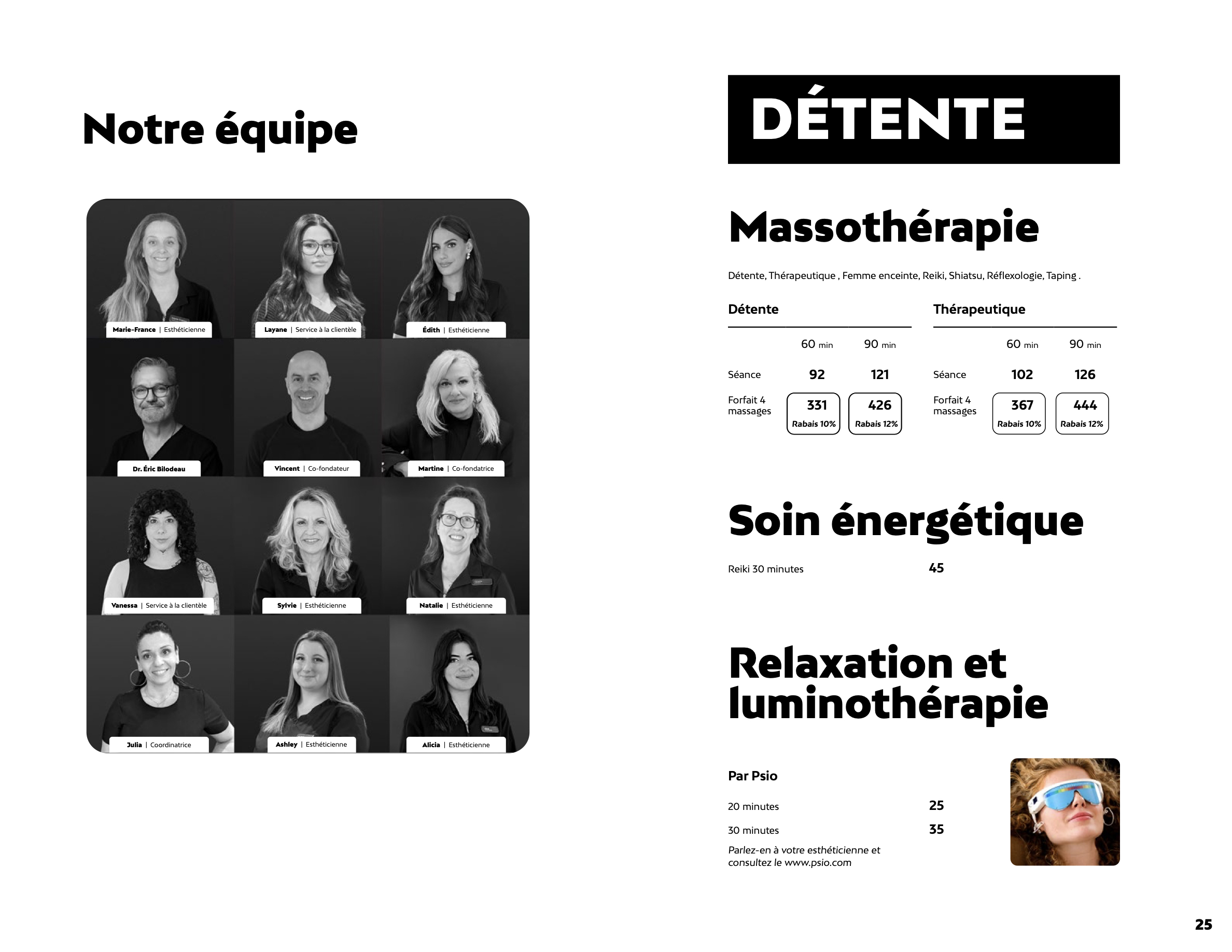 Prix de la massothérapie et des soins détente chez Liv Beauté & Spa