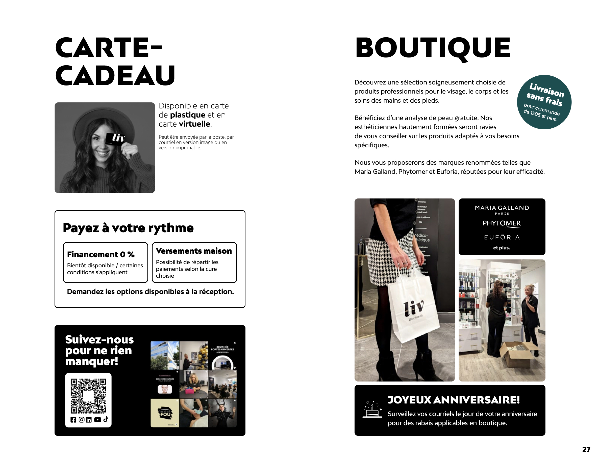 Carte-cadeau et boutique chez Liv Beauté & Spa