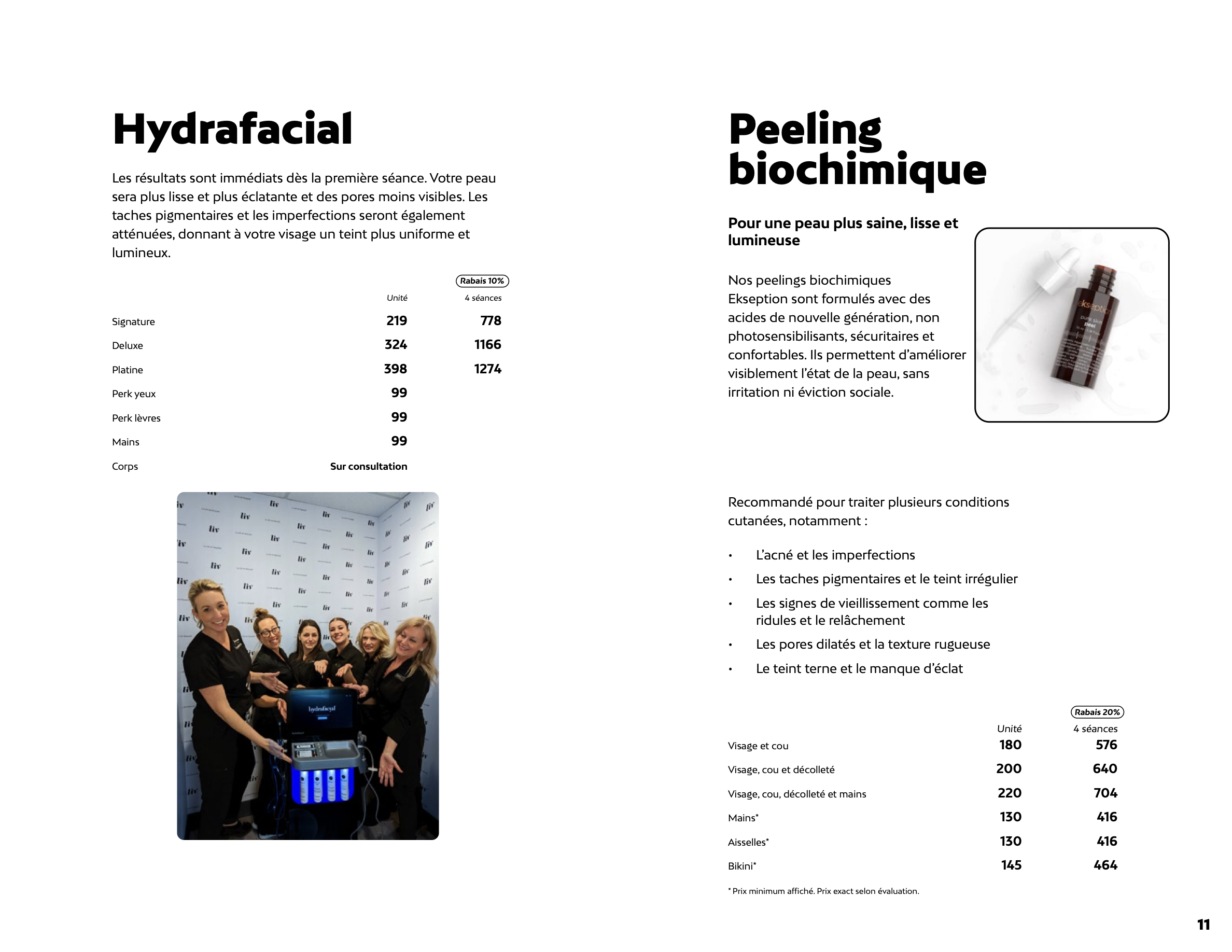 Prix de l'hydrafacial chez Liv Beauté & Spa