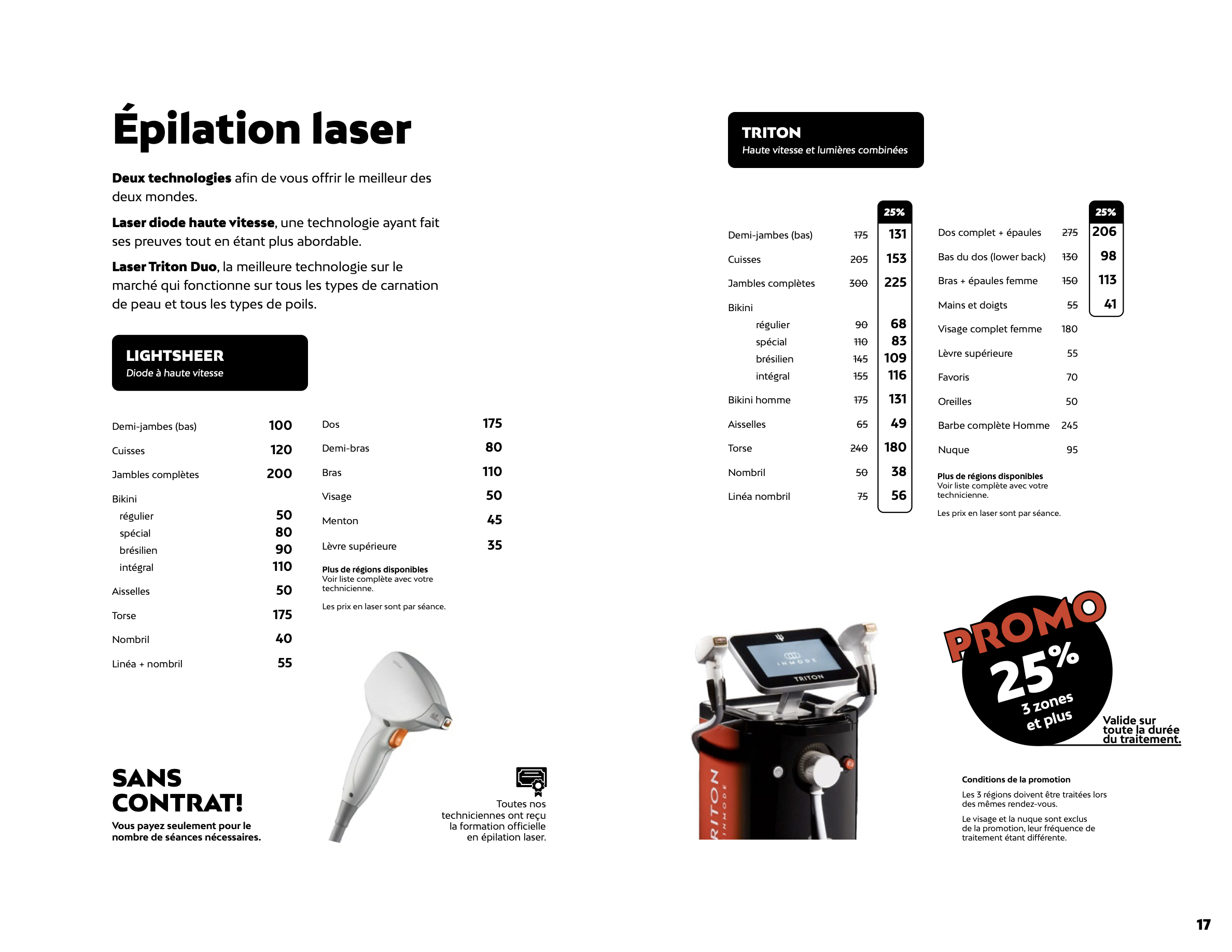 Prix de l'épilation au laser chez Liv Beauté & Spa