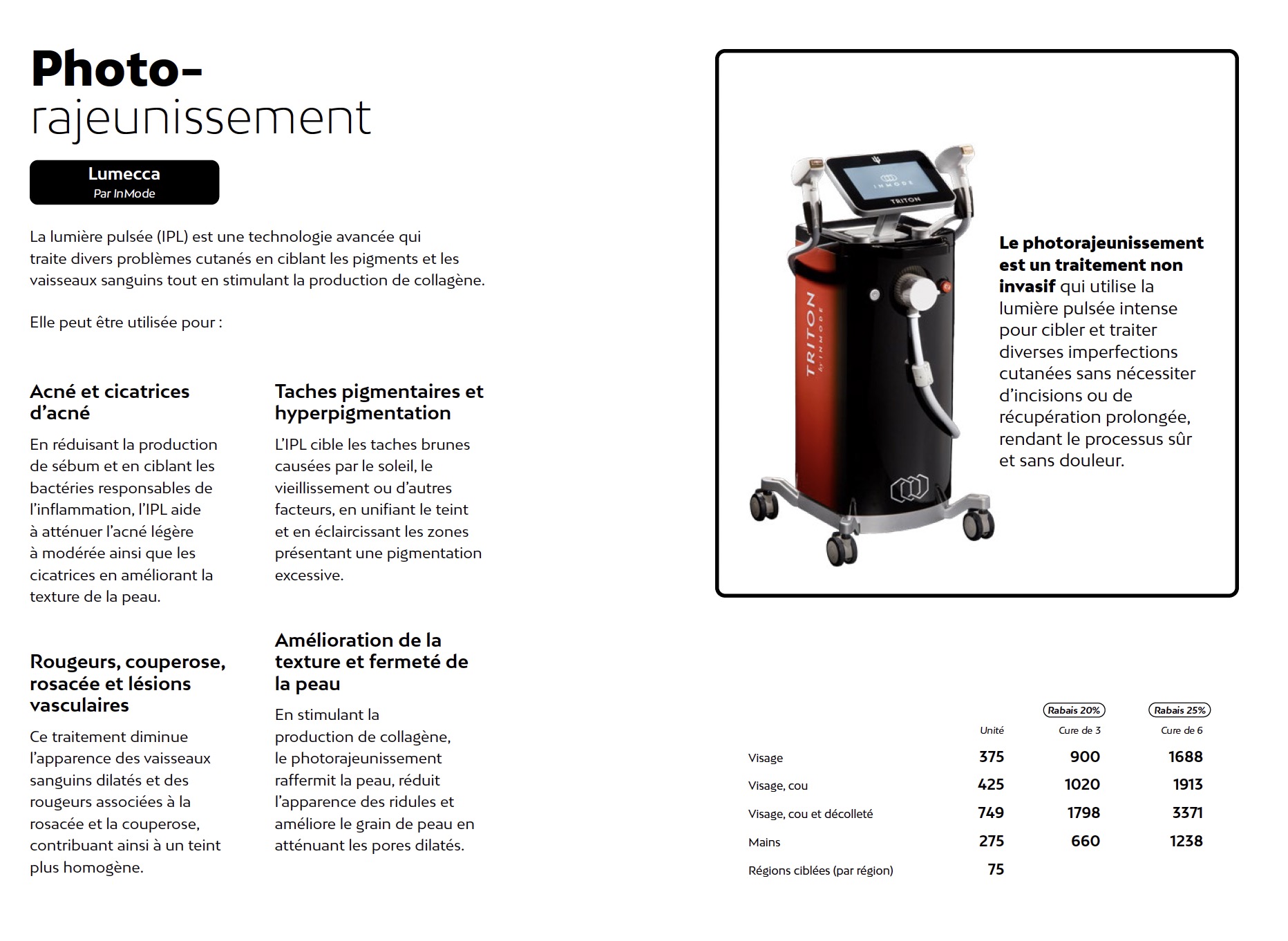 Prix photorajeunissement esthétique Liv Beauté & Spa