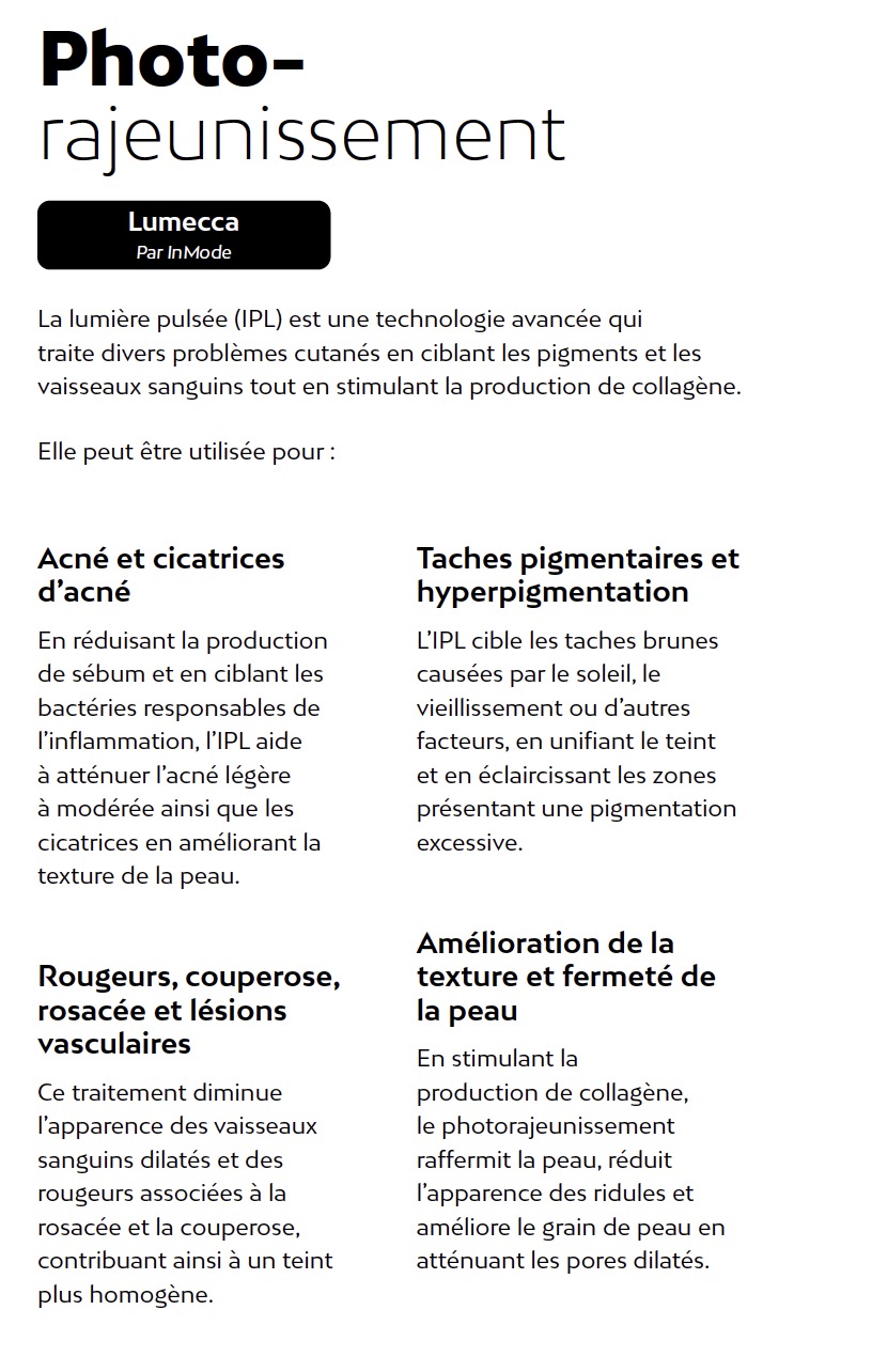 Prix photorajeunissement esthétique Liv Beauté & Spa