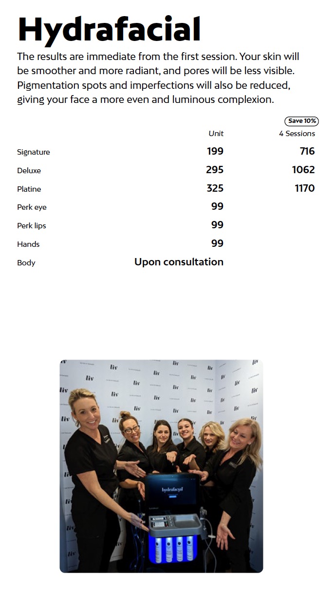 Hydrafacial Prices Liv Beauty & Spa