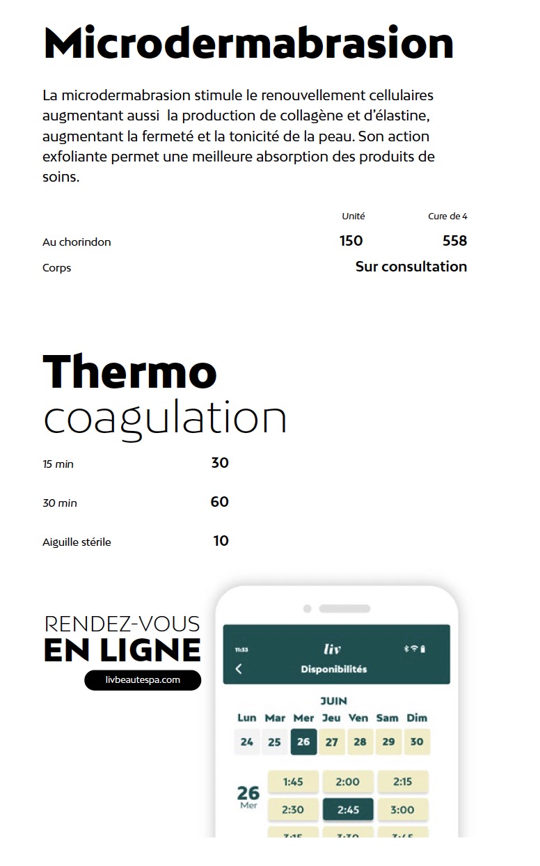 Prix microdermabrasion Liv Beauté & Spa