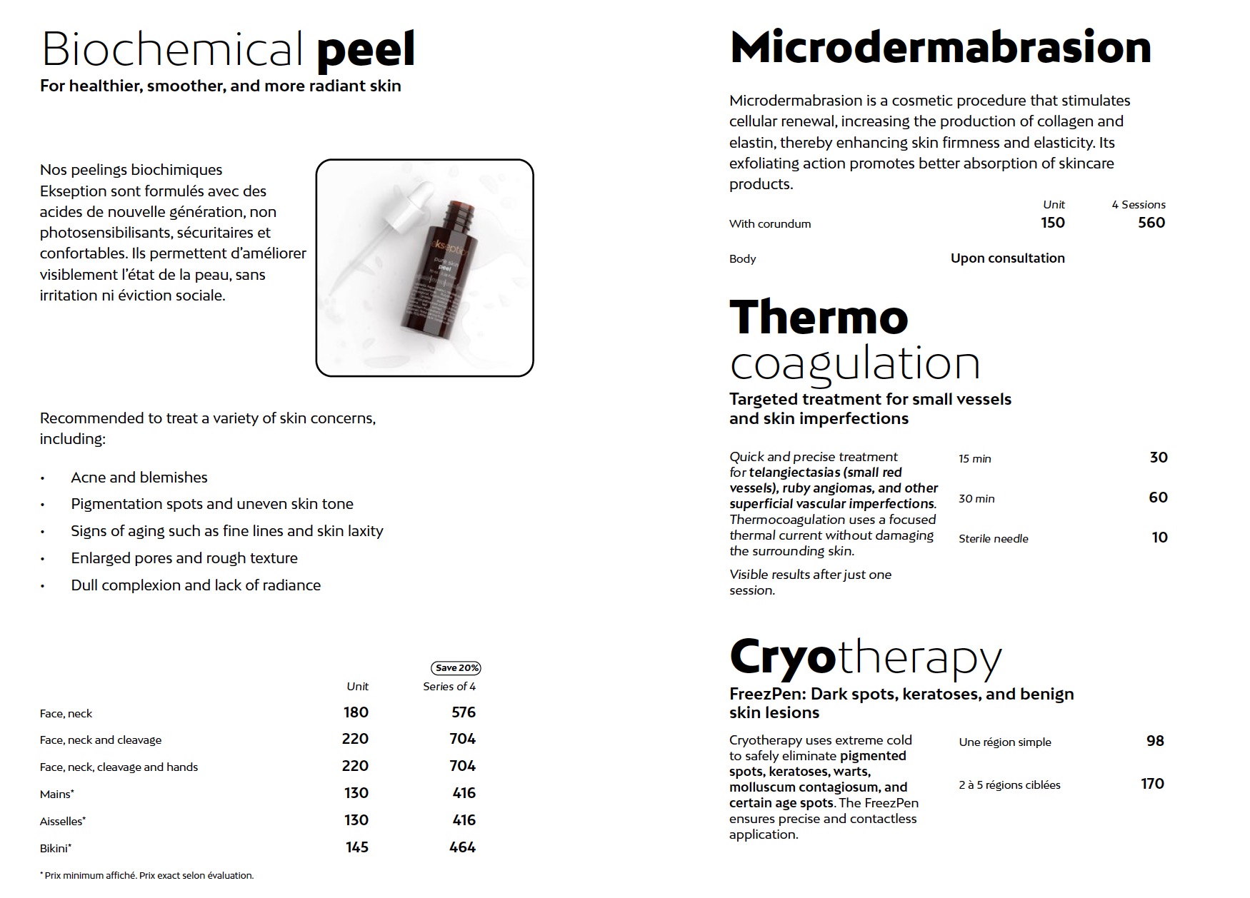 Prix peeling biochimique et microdermabrasion Liv Beauté & Spa