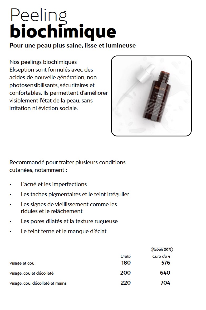 Prix peeling biochimique Liv Beauté & Spa