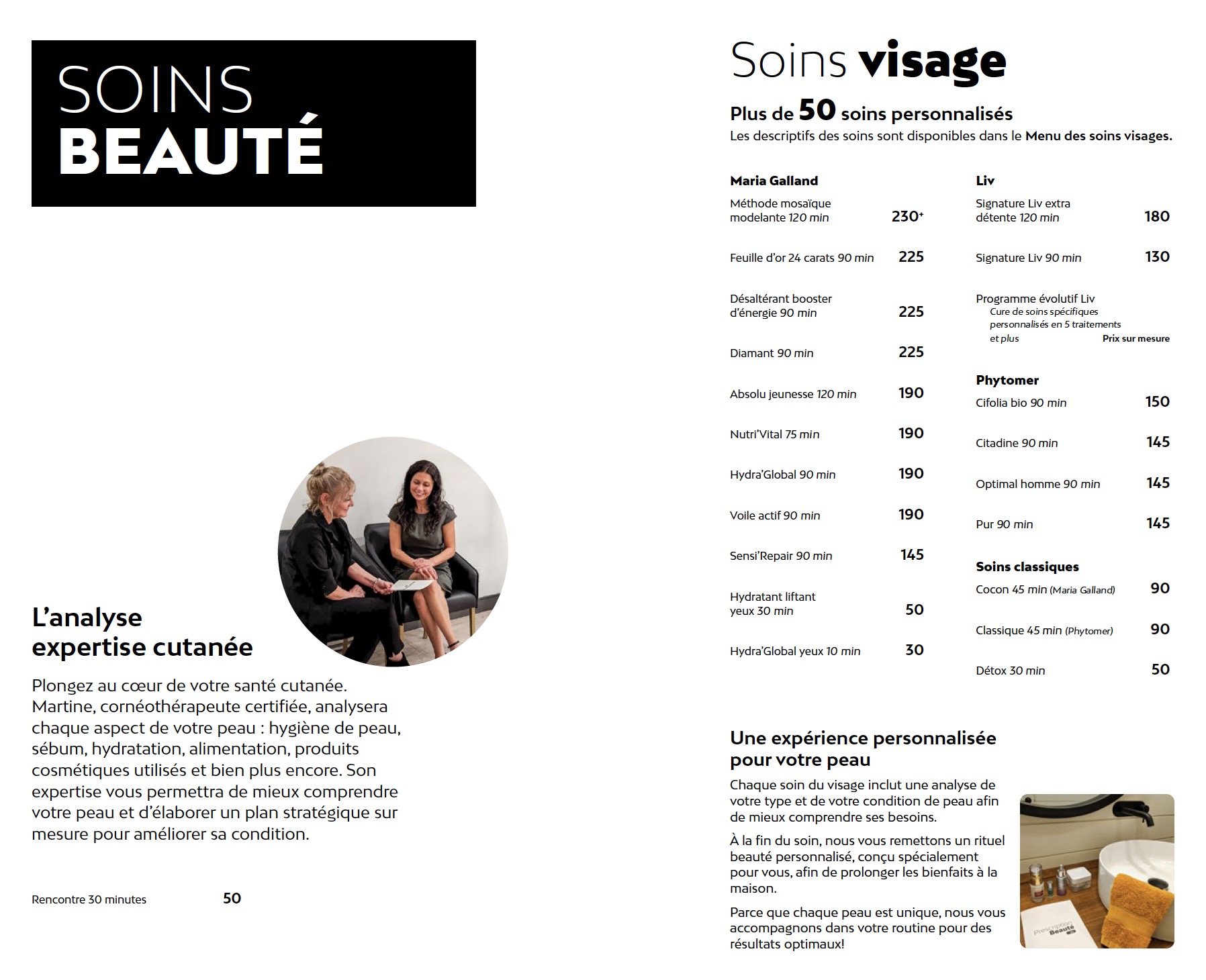 Prix soin visage chez Liv Beauté & Spa