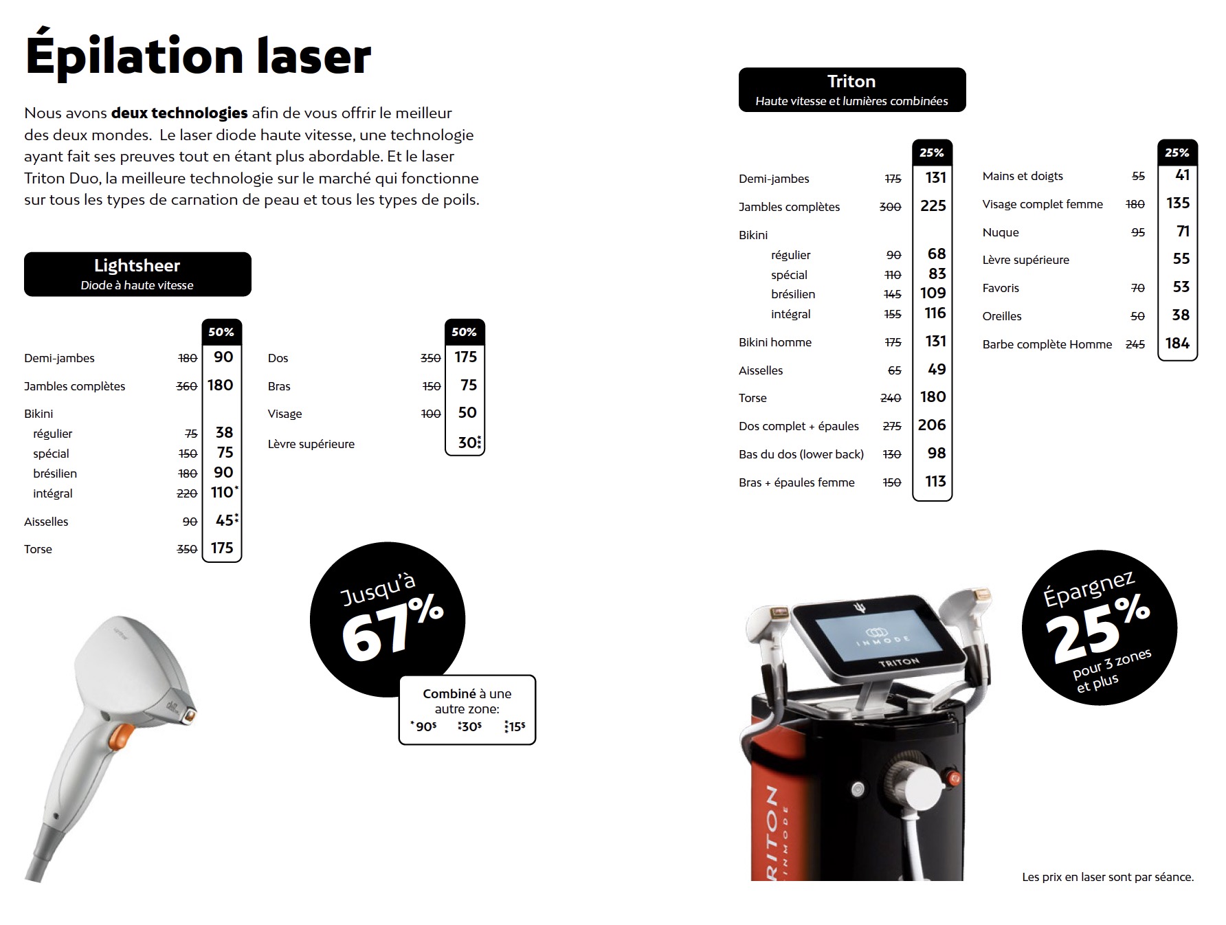 Prix épilation au laser chez Liv Beauté & Spa