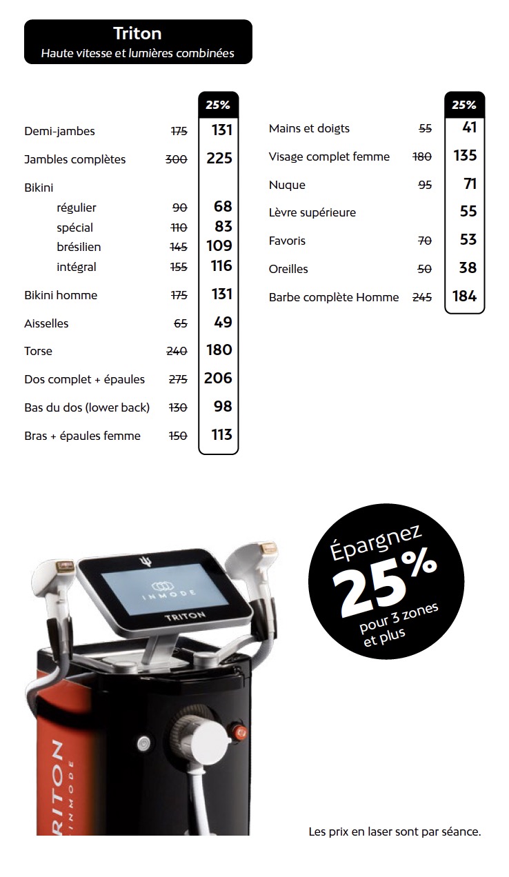 Prix épilation au laser chez Liv Beauté & Spa