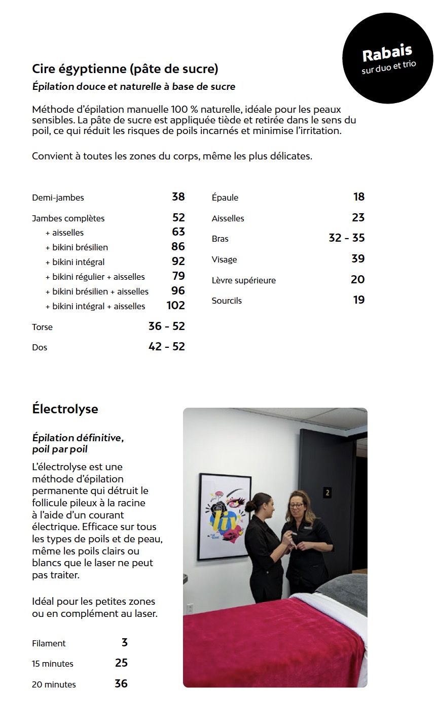 Prix épilation Liv Beauté & Spa