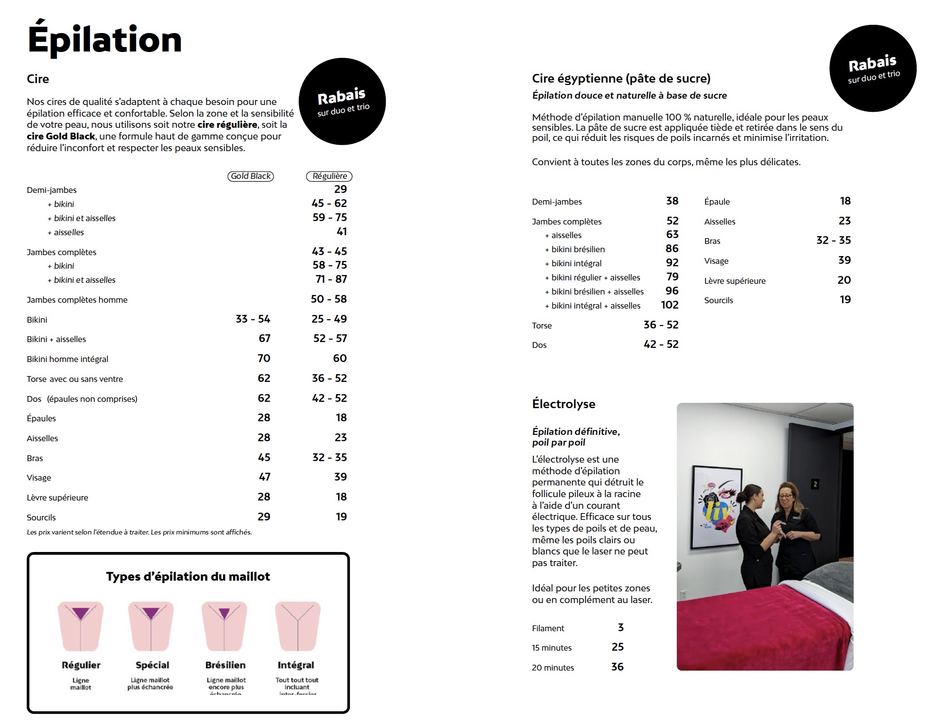 Prix épilation Liv Beauté & Spa