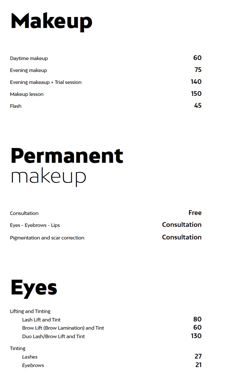 Makeup Prices Liv Beauty & Spa