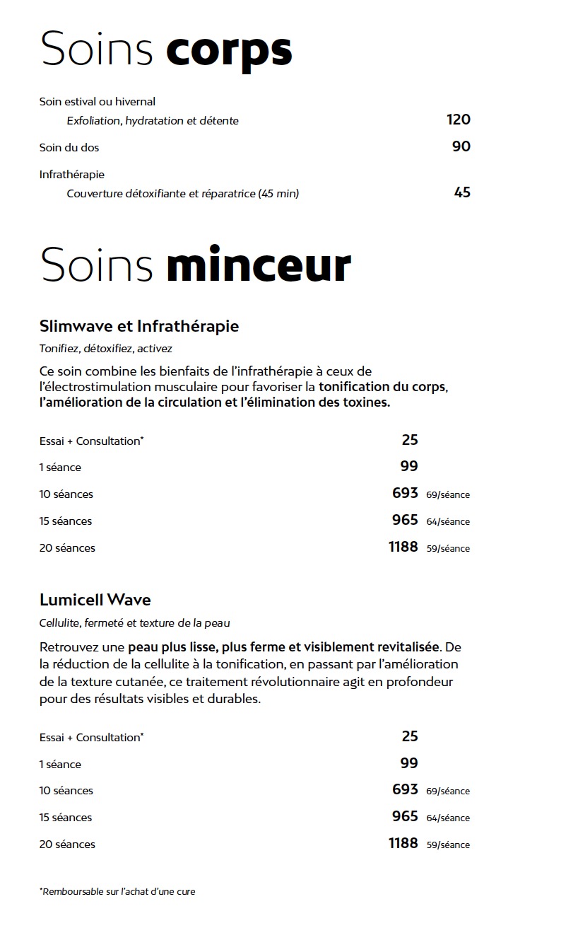 Prix soin du corp Liv Beauté & Spa