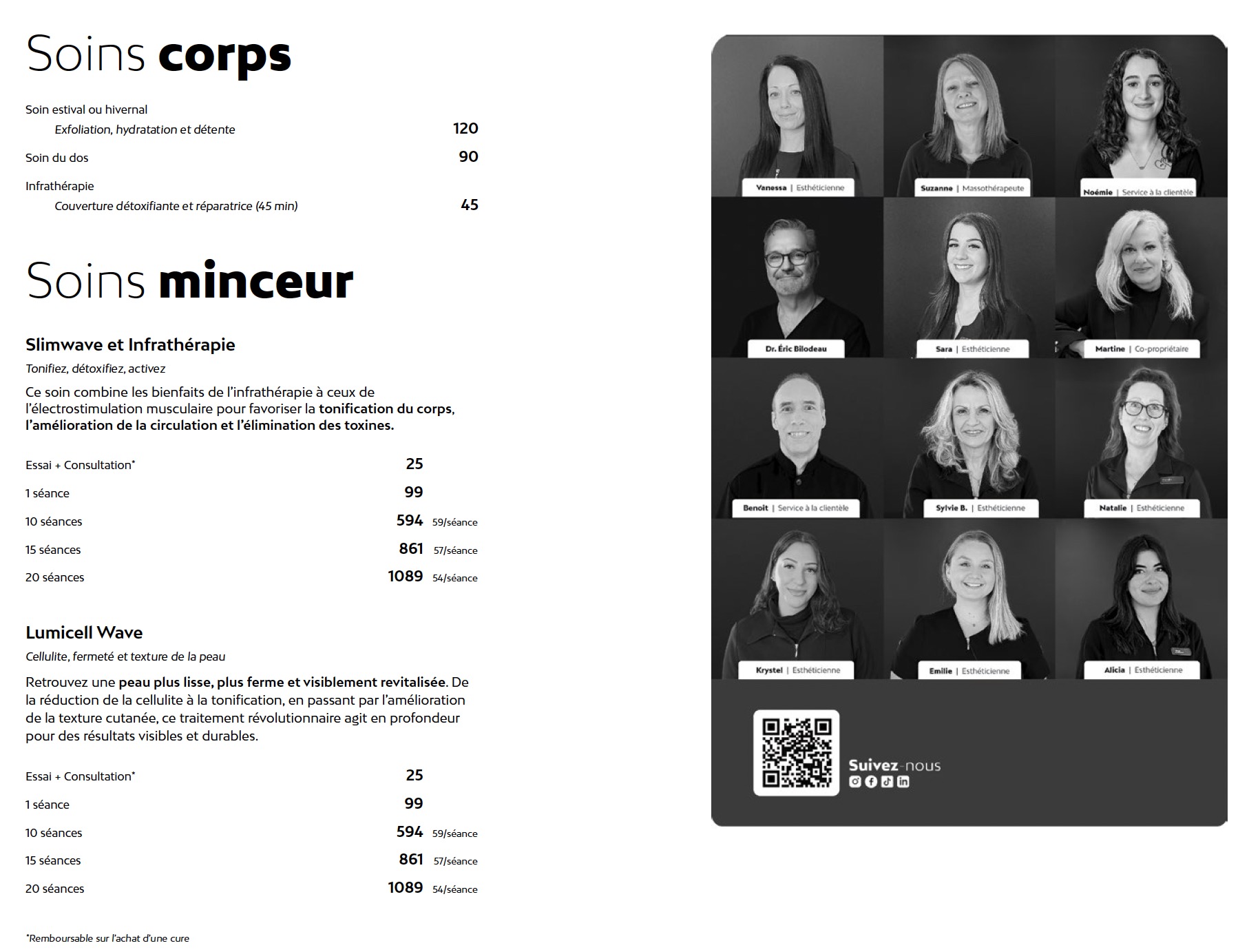 Prix soin du corp Liv Beauté & Spa