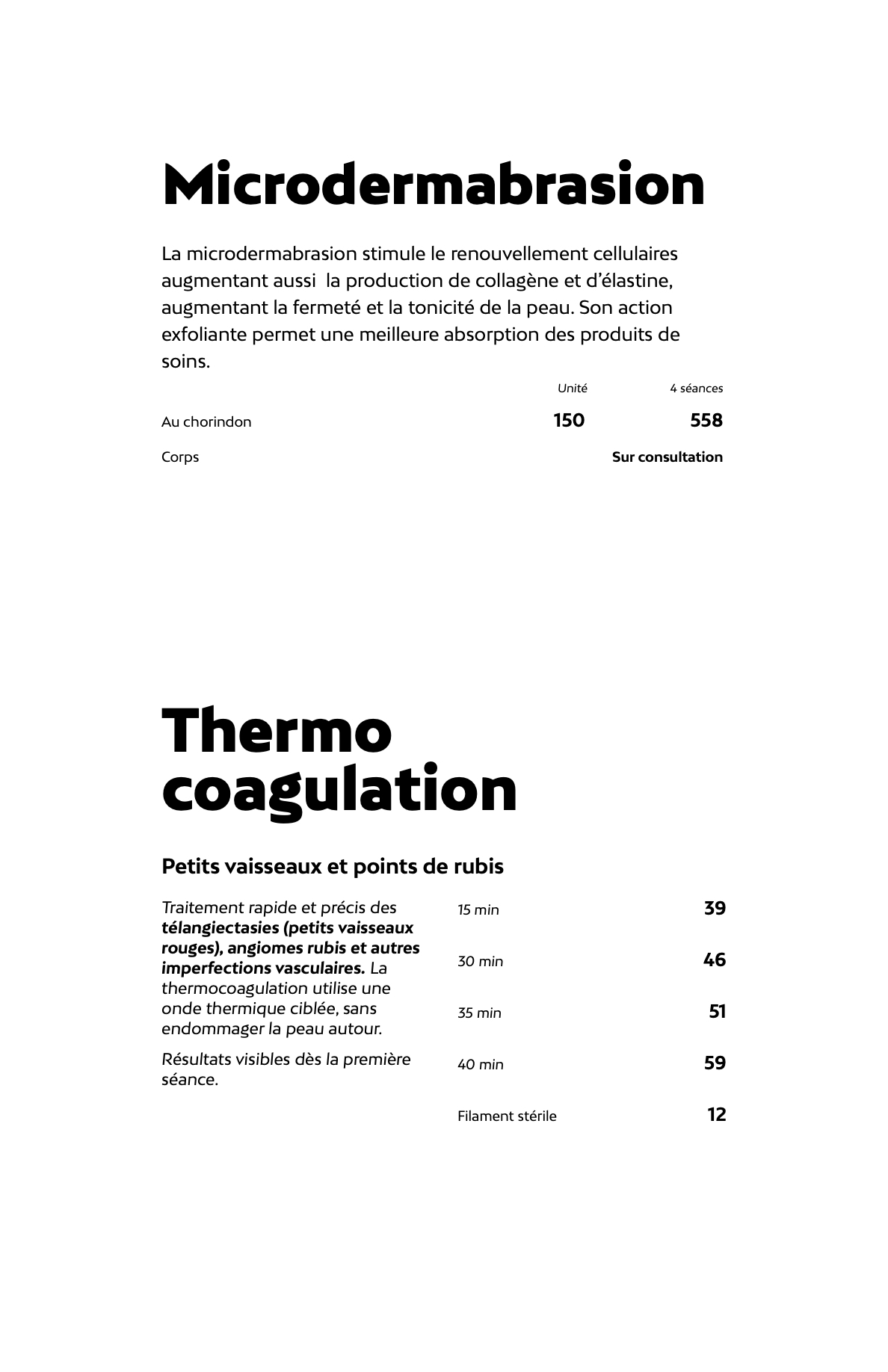 Prix de la microdermabrasion et de la thermocoagulation chez Liv Beauté & Spa