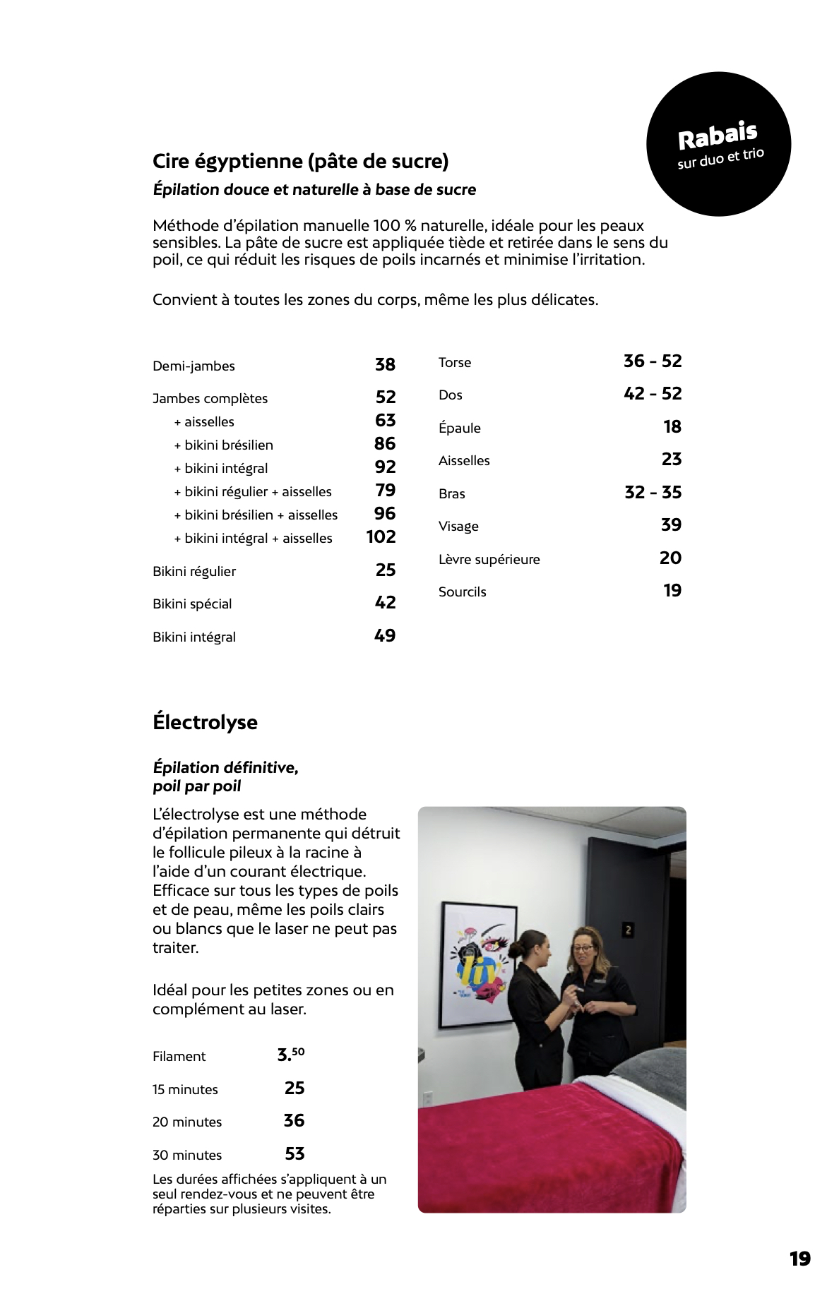 Prix de l'épilation chez Liv Beauté & Spa