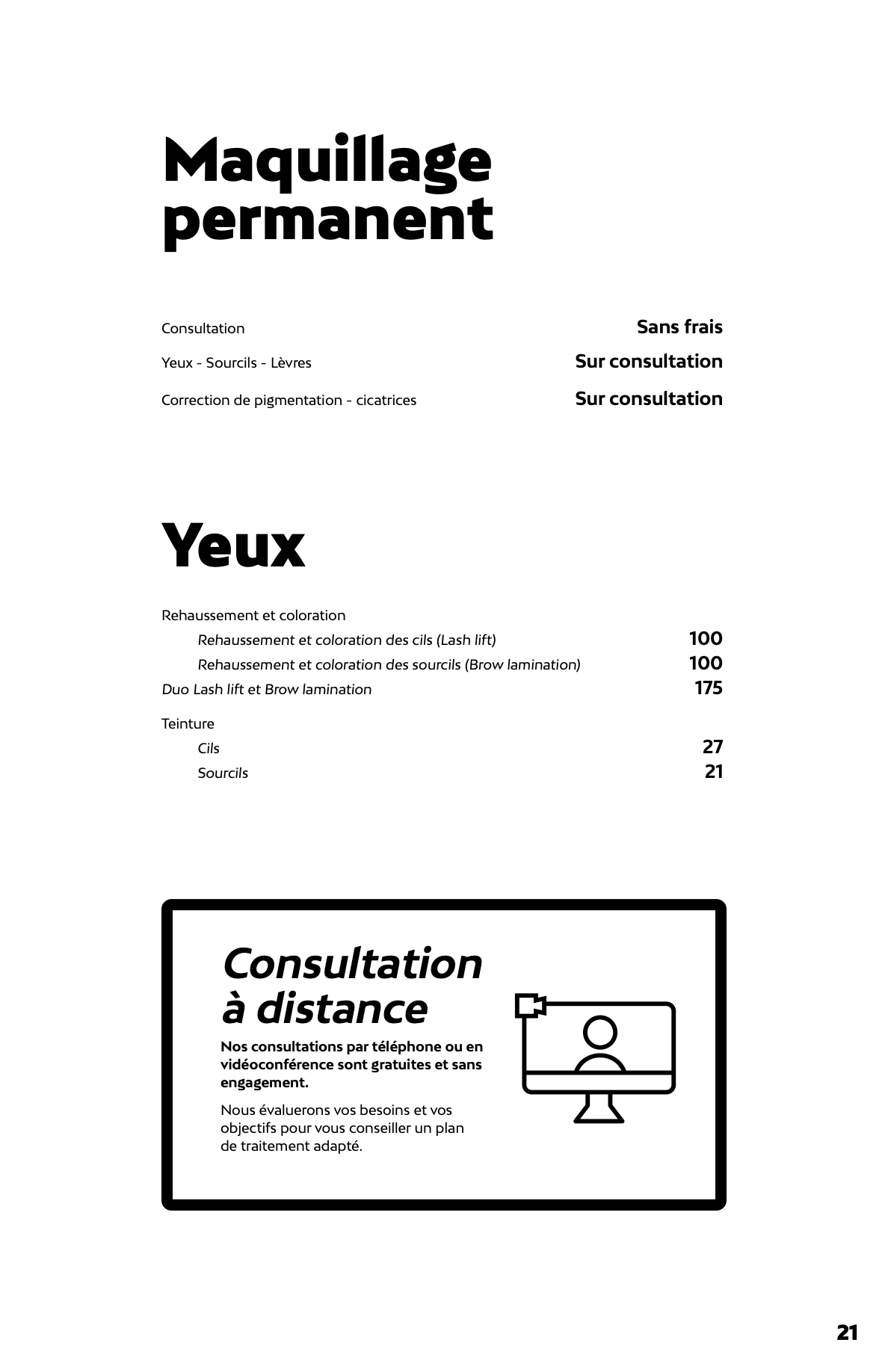 Prix des soins du regard chez Liv Beauté & Spa