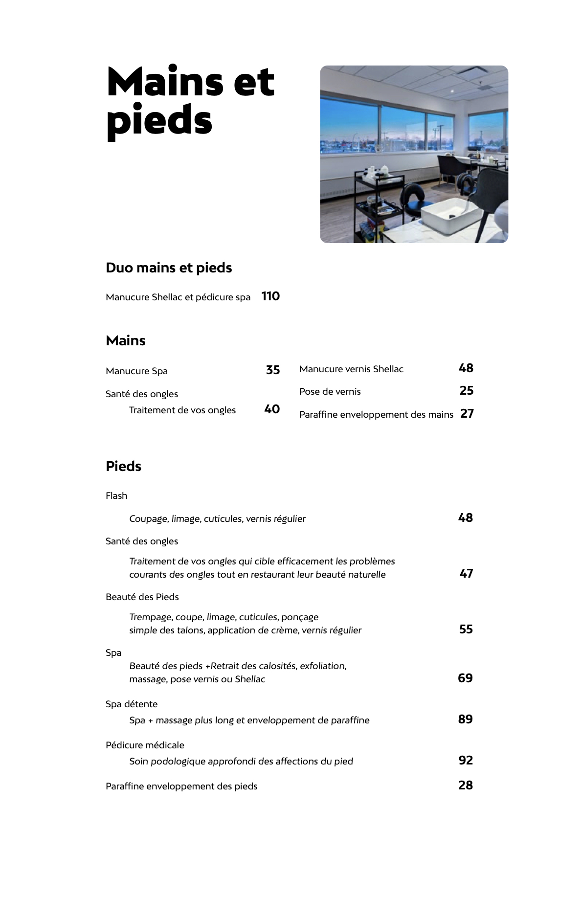 Prix des soins pour les mains et les pieds chez Liv Beauté & Spa