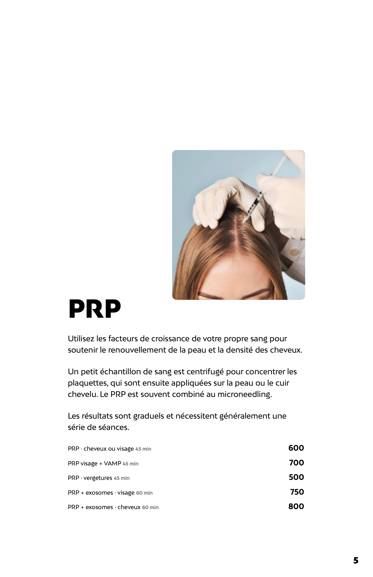 Prix du PRP chez Liv Beauté & Spa