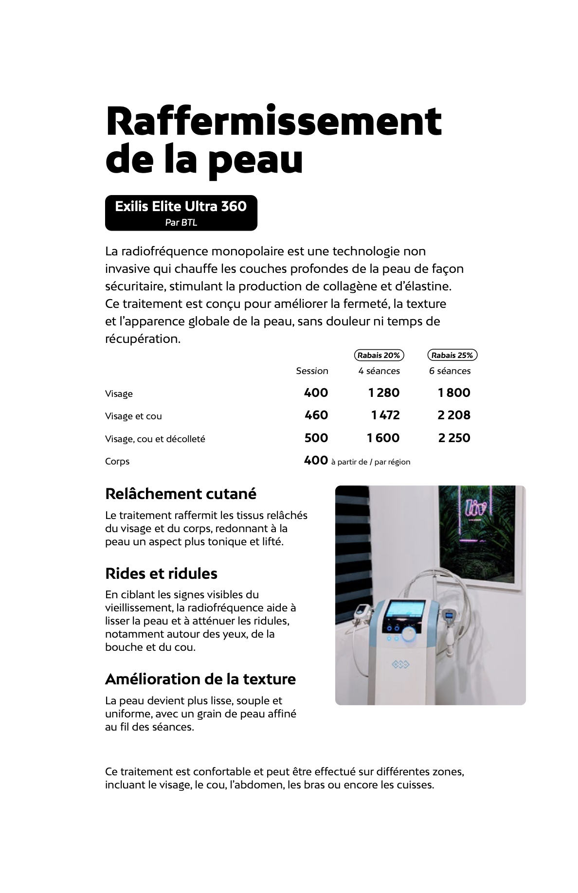 Prix du raffermissement de la peau chez Liv Beauté & Spa